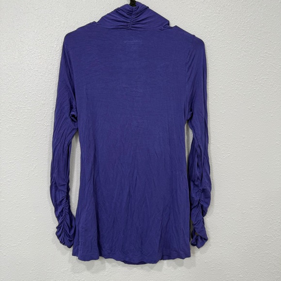 Soft Surroundings‎ Purple Ruched Drape Front Long Sleeve Top M Made in Turkey - Picture 5 of 10